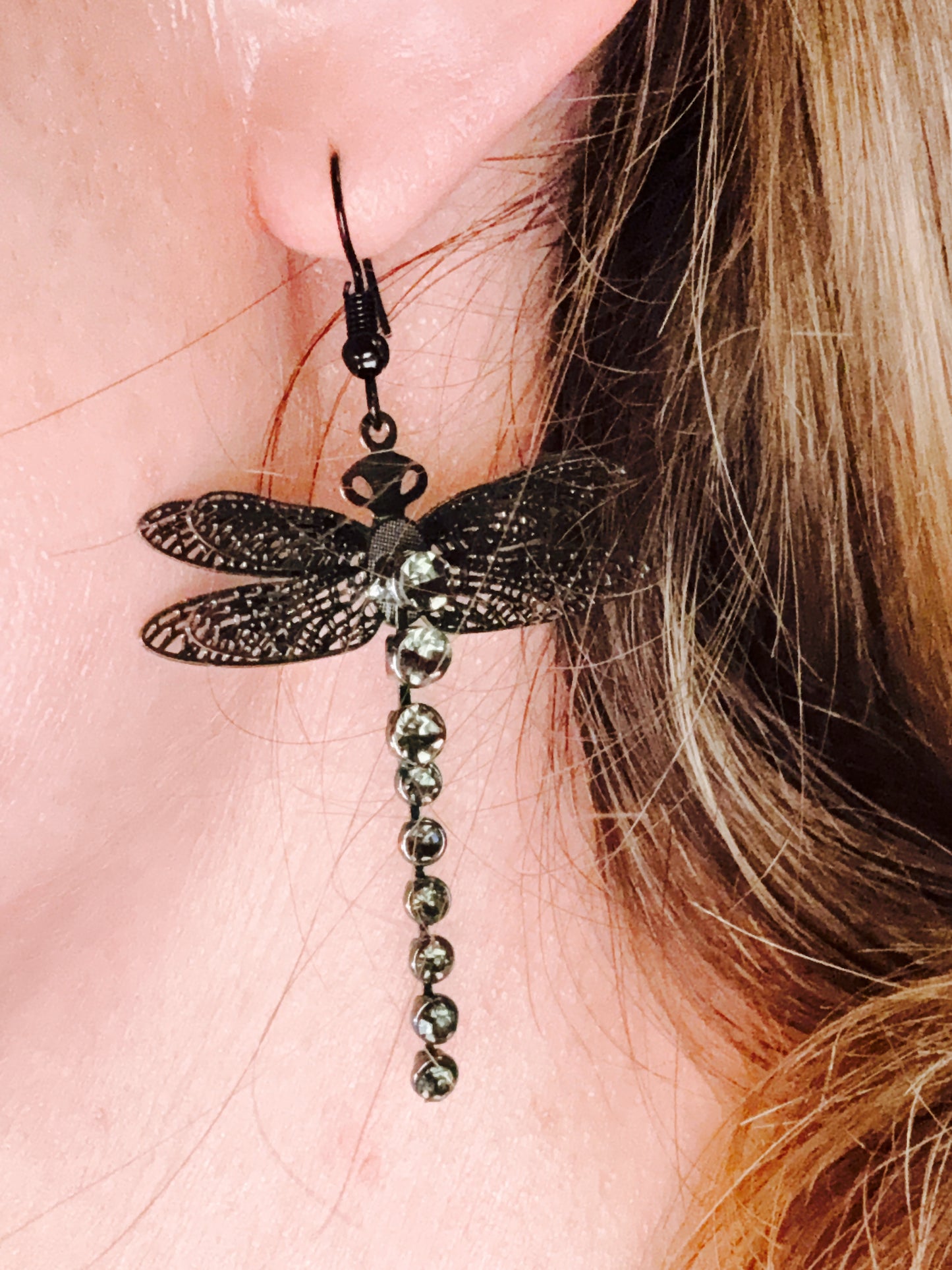 **Majestic Midnight Dragonfly Earrings**