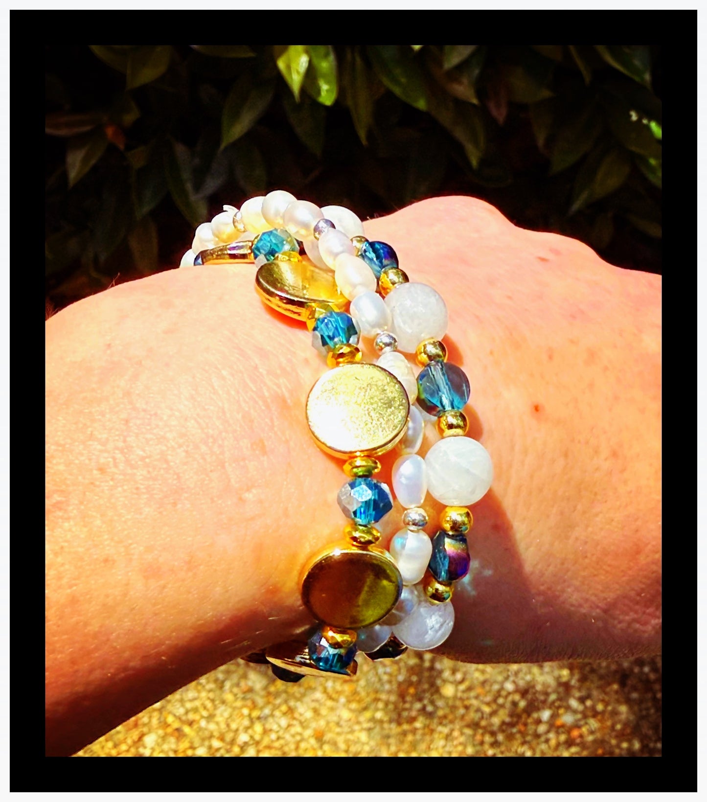Blue Moonstone & Pearl Bracelet Set