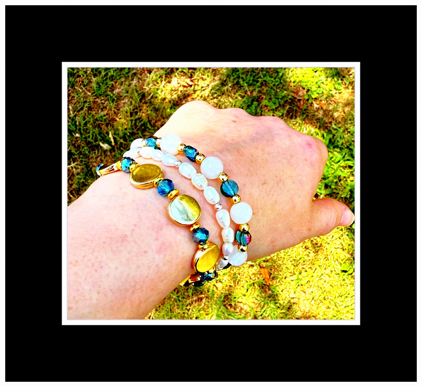 Blue Moonstone & Pearl Bracelet Set