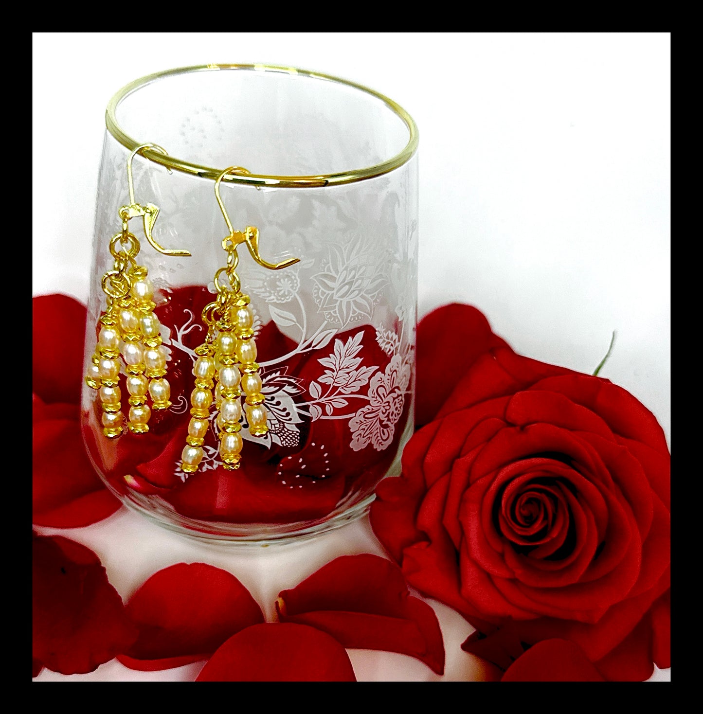 **Timeless Elegance: Golden Pearl Chandler Earrings**