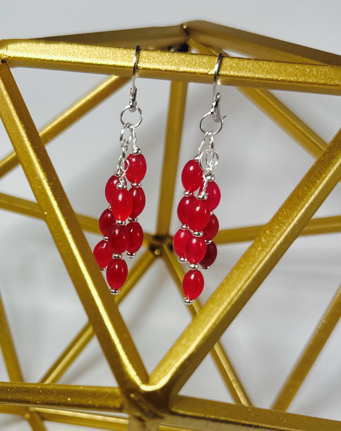 **Red Hot Jade Chandelier Earrings**