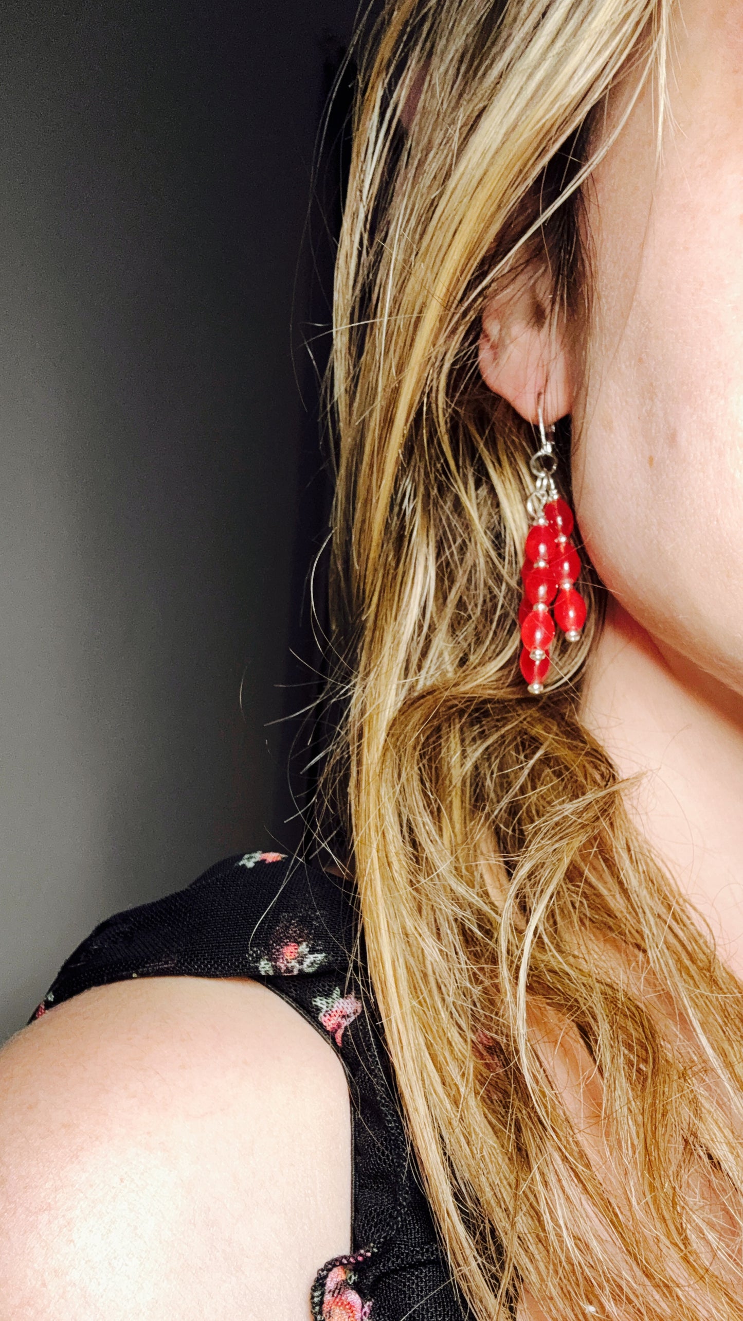 **Red Hot Jade Chandelier Earrings**