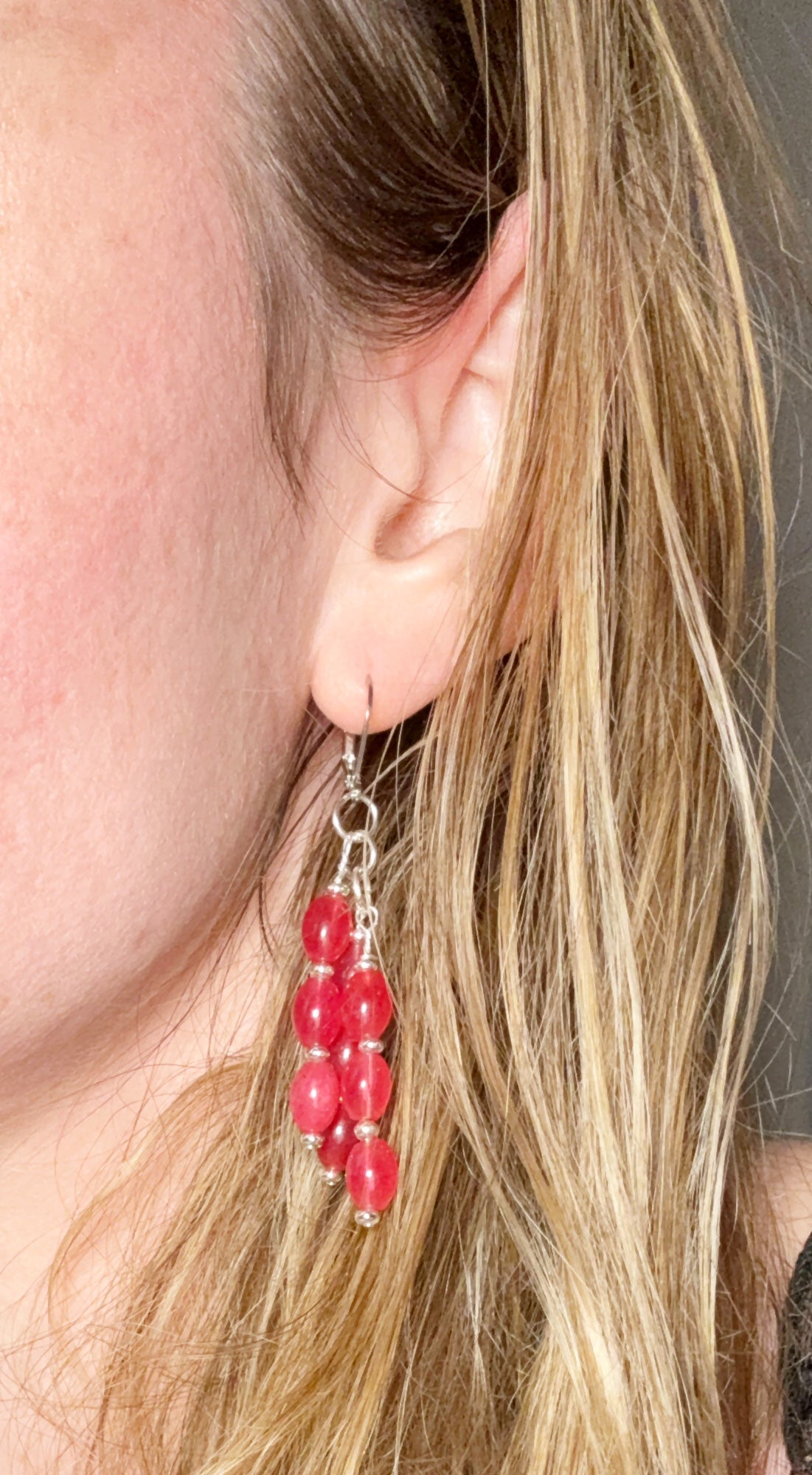 **Red Hot Jade Chandelier Earrings**