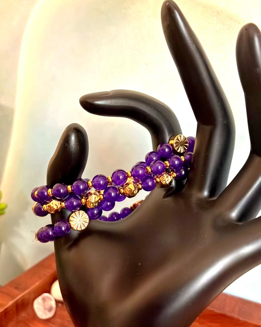 Powerful Purple Jade and Lava Stone Bracelet Set