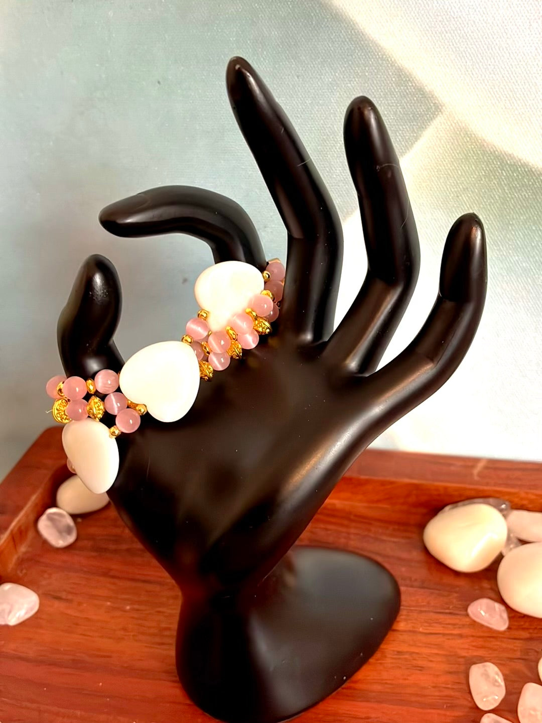 Pretty in Pink Cat Eye and Seashell Bracelet Set