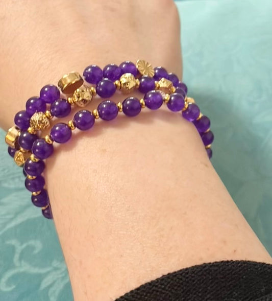 Powerful Purple Jade and Lava Stone Bracelet Set