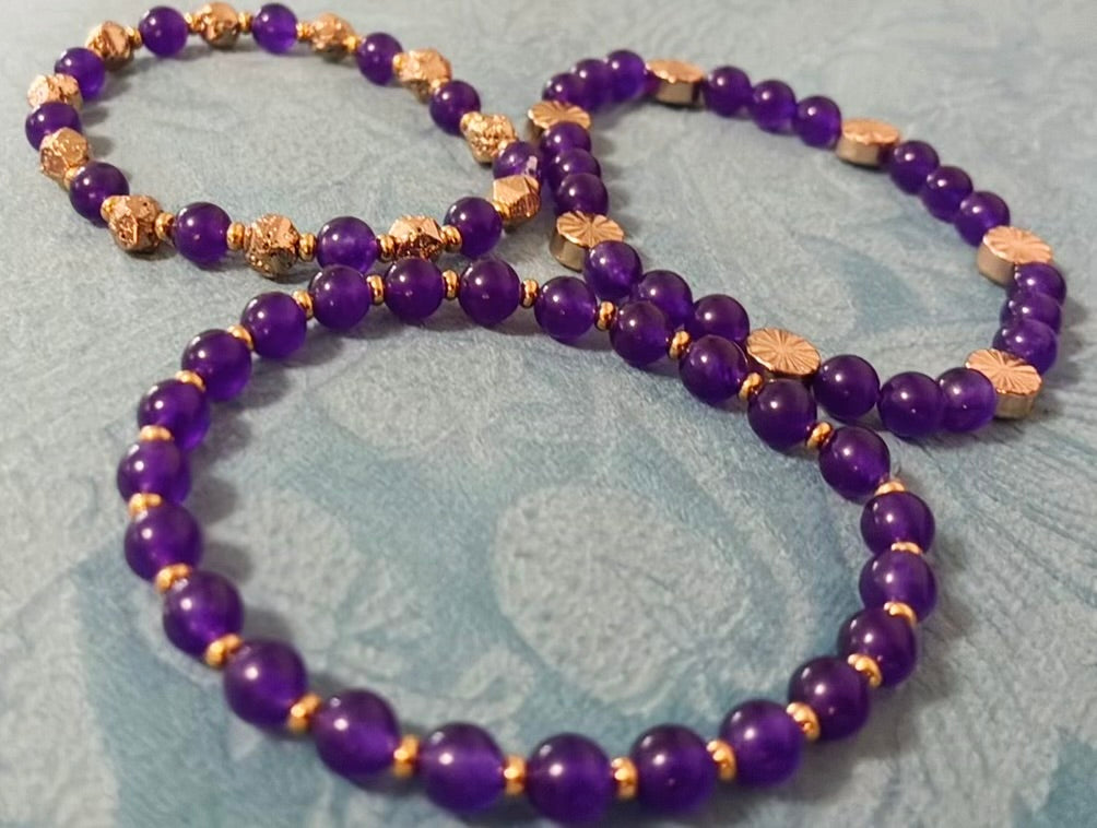 Powerful Purple Jade and Lava Stone Bracelet Set