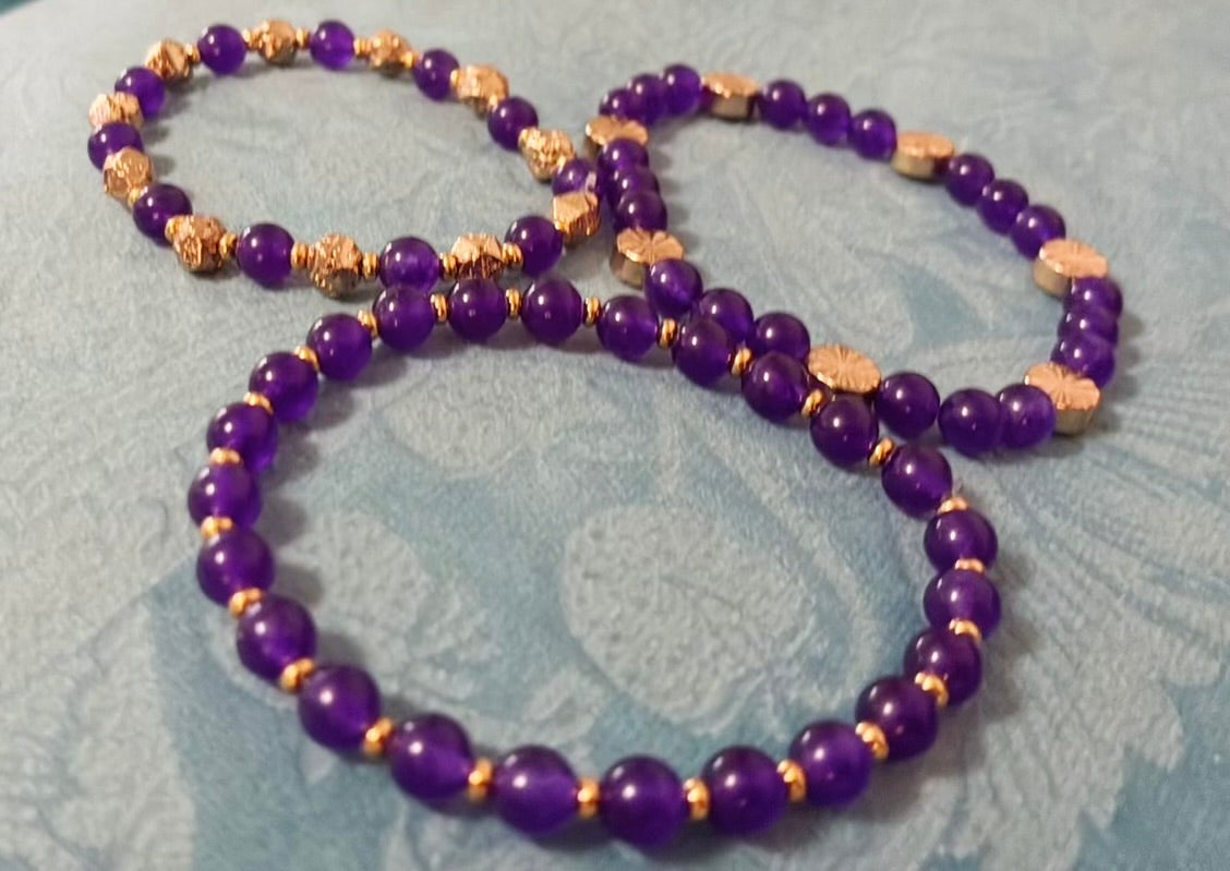 Powerful Purple Jade and Lava Stone Bracelet Set