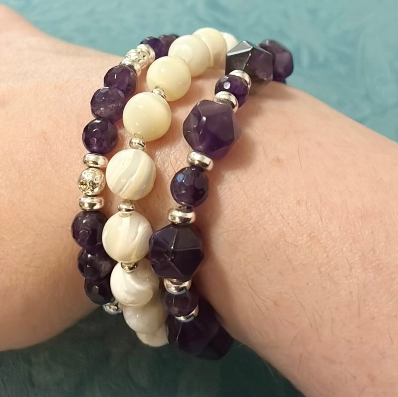 The Amethyst and Mother of Pearl Bracelet Set