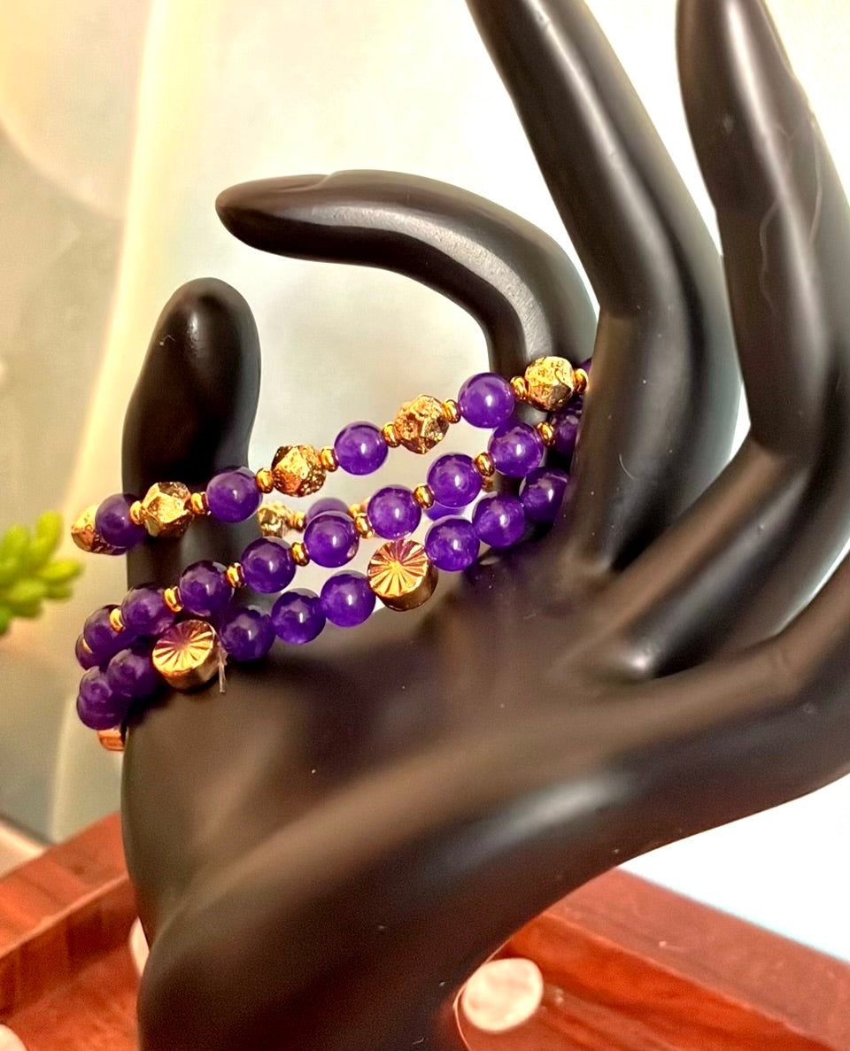 Powerful Purple Jade and Lava Stone Bracelet Set