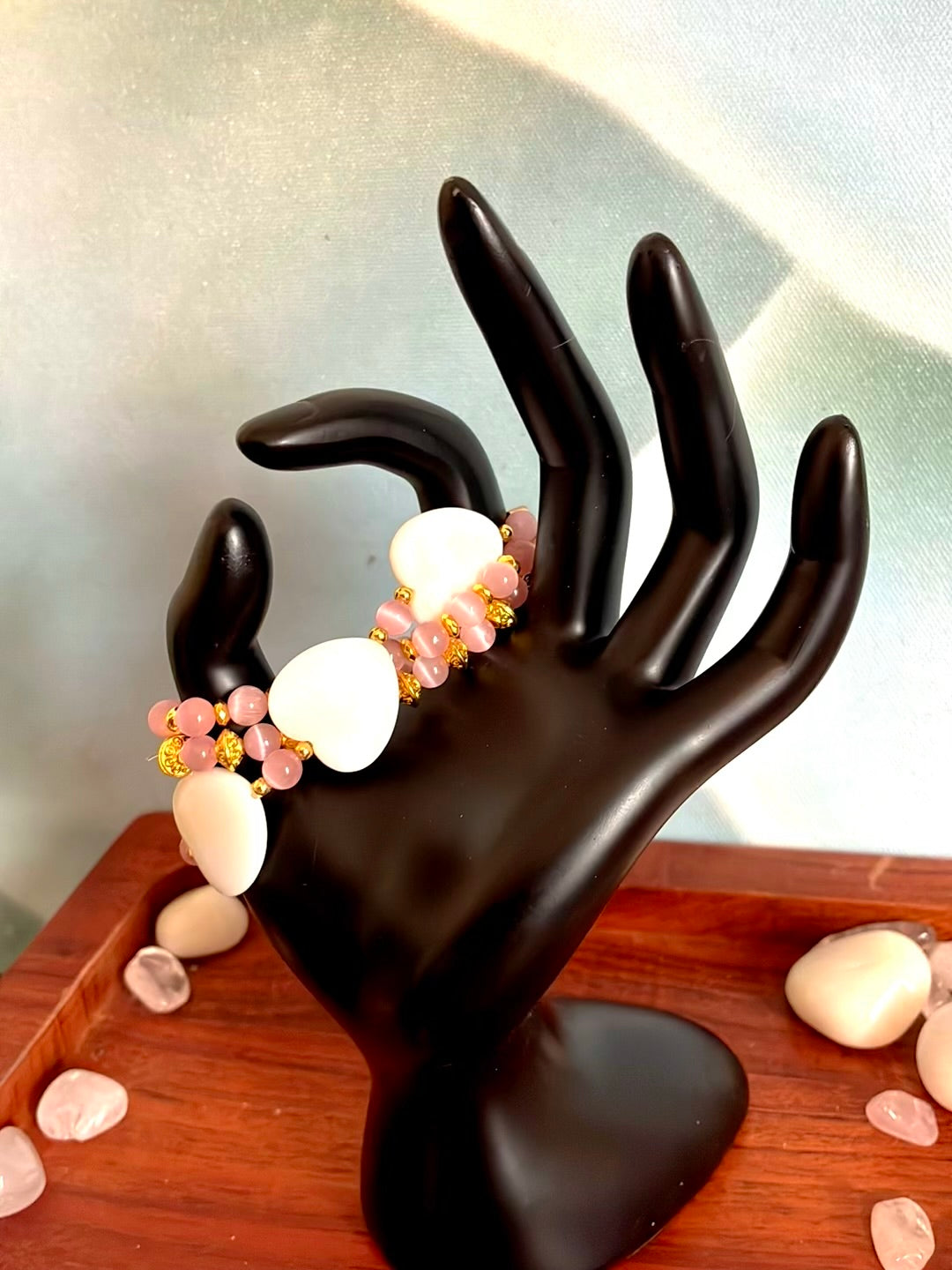 Pretty in Pink Cat Eye and Seashell Bracelet Set