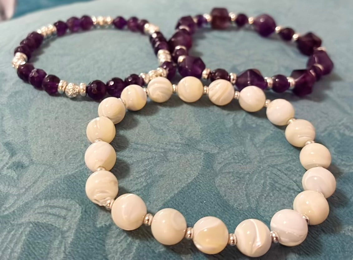The Amethyst and Mother of Pearl Bracelet Set