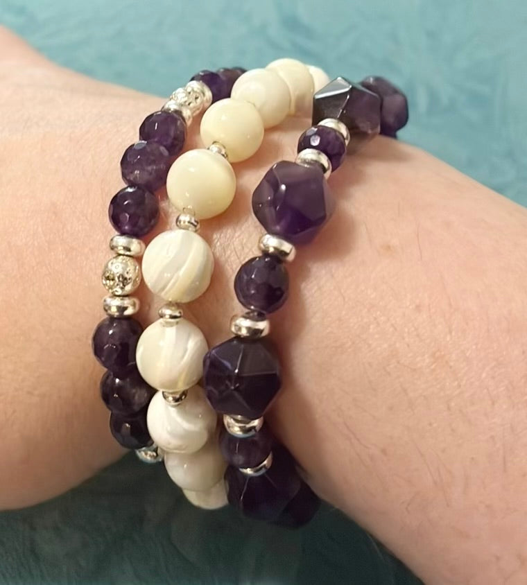 The Amethyst and Mother of Pearl Bracelet Set