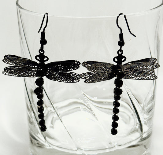 **Majestic Midnight Dragonfly Earrings**