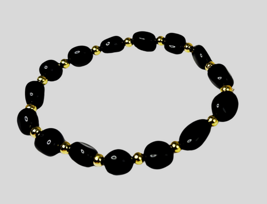 **Sleek Black Jasper and Gold Bracelet**