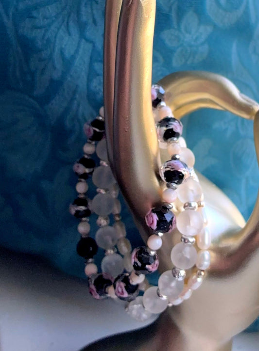 Frosted Flower Power Bracelet Set