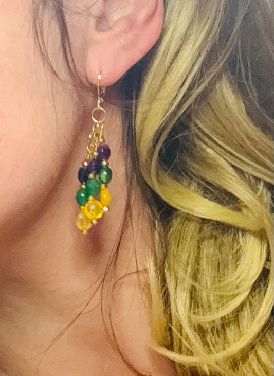 Mardi Gras Gemstone Chandelier Earrings