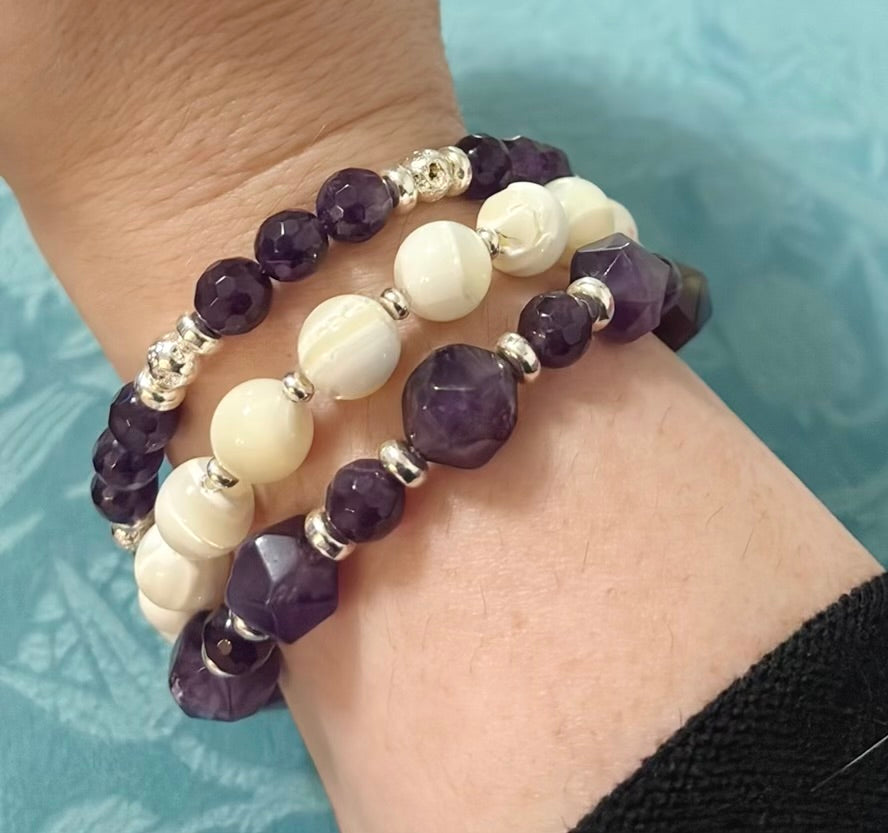 The Amethyst and Mother of Pearl Bracelet Set