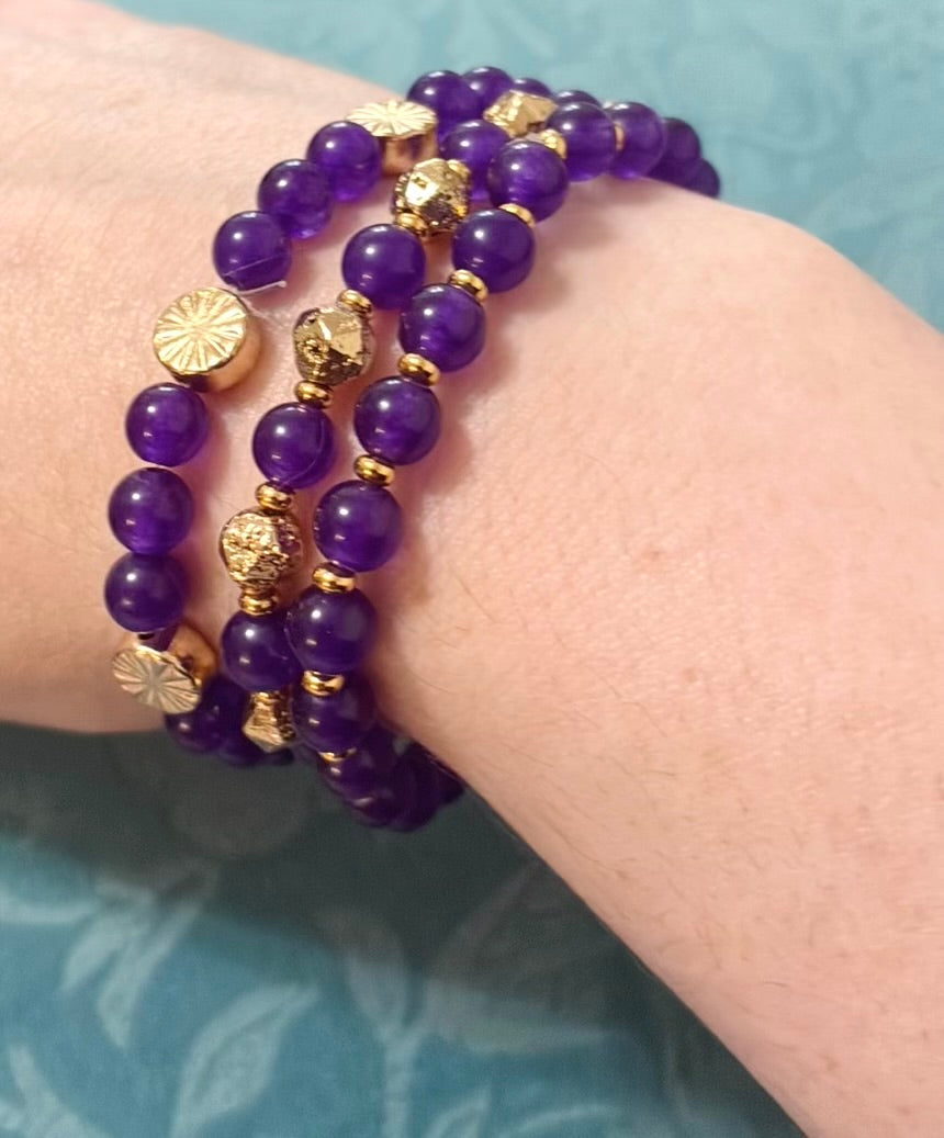 Powerful Purple Jade and Lava Stone Bracelet Set