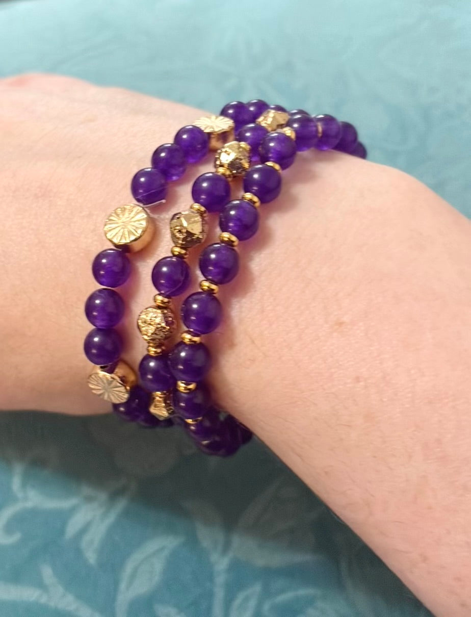Powerful Purple Jade and Lava Stone Bracelet Set