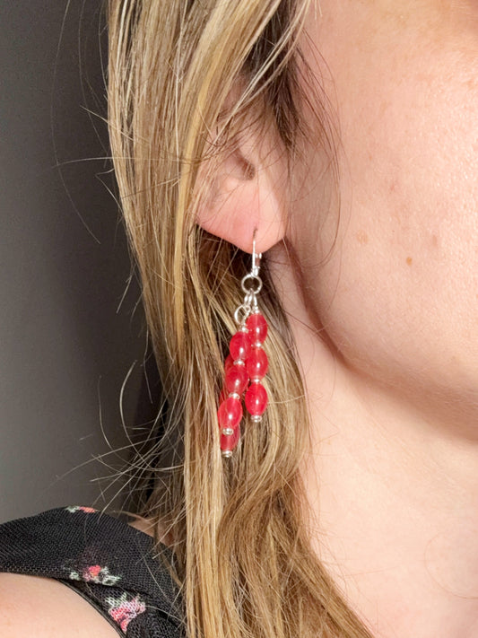 **Red Hot Jade Chandelier Earrings**